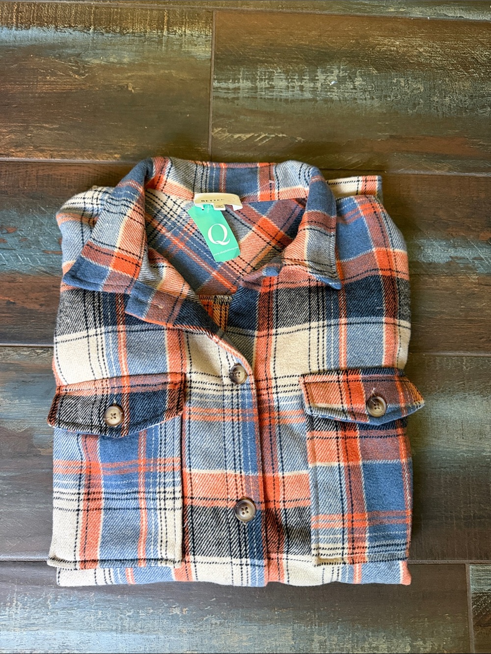 Better Be Orange, Blue & Cream Plaid Button-Down Shirt Jacket Size M